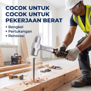 Lafma Palu Batu Beton 2LB Full Besi Baja | Palu Bodem Gagang Besi Lapis Karet Anti Slip Heavy Duty