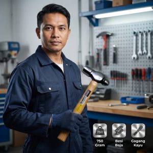 Lafma Palu Konde Gagang Kayu 1 1/2 LB 750 gram Ball Pein Hammer Kepala Besi Baja Berkualitas Bagus Kokoh